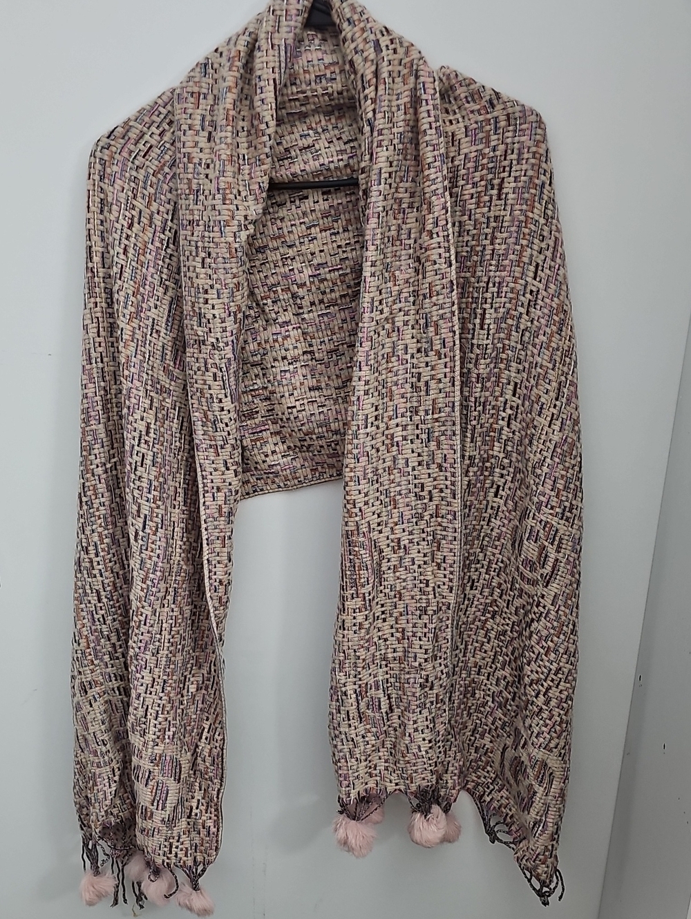 Women's Pink Tweed Open Front Sweater Shawl